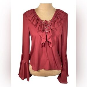 Charlotte Russe Chiffon Self Tie Flyaway Long Sleeve Top Small